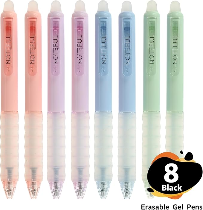 Retractable Erasable Gel Pens Clicker, Fine Point 0.7, Premium Comfort Grip for Smooth Writing Planner and School Supplies - Black (Pack of 8)