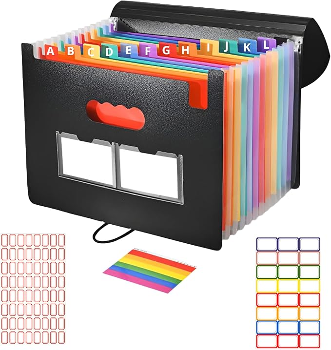 13 Pockets Accordion File Organizer Desktop Expanding File Folders with Colorful tabs for Paper Receipts, Bills&Taxes Organizer, Letter/A4 Size Document Holder for School, Office, Home