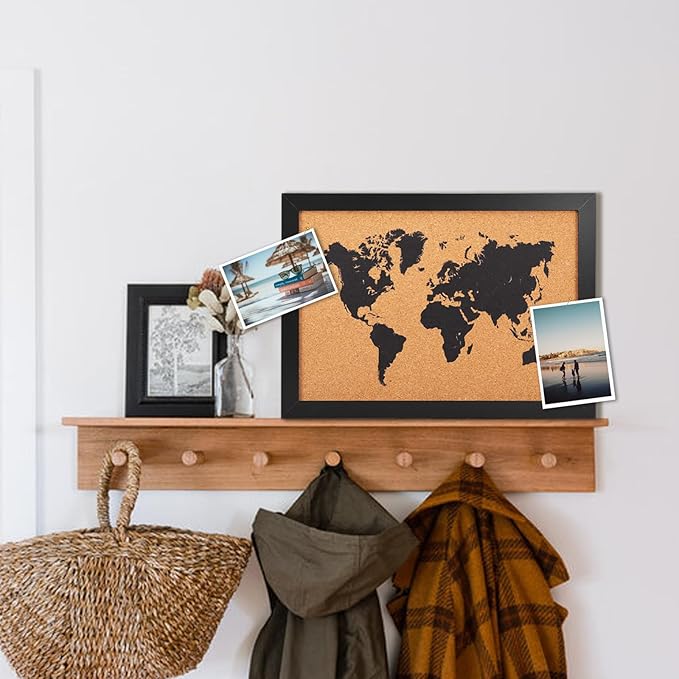 Cork Board Map of World, 14" X 11" Bulletin Boards for Walls with 10 Pins, Travel Tracker Map for Office, School and Home (WD-MAP-2636)