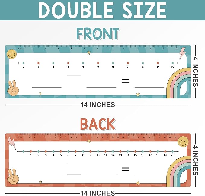 26 Pack Boho Groovy Number Line Dry Erase Boards Cards, 14"x4", Double-Sided, 0-10 on One Side & 0-20 on Other Side, Math Manipulatives for Student, Education Classroom Must Haves
