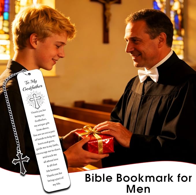 Fathers Day Godfather Gifts for Men Christian Bookmark for Men Birthday Retirement Confirmation First Communion Baptism Gifts for Adults Godfather Gift from Godson Goddaughter Bible Accessories