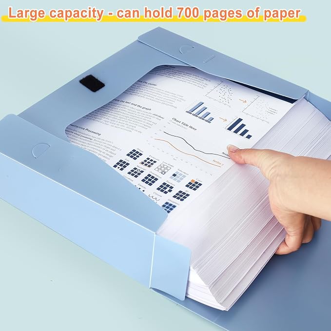 A4 Storage File Boxes Large Capacity Plastic Archives Cases with Lid, 75mm deep, 4 Colores Folding Document Storage Box for Office、Homes and School