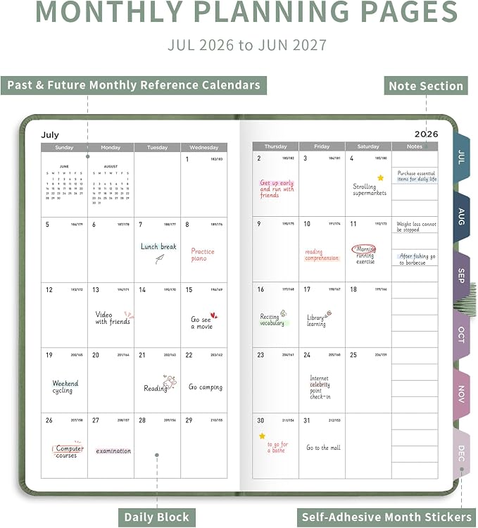 AHGXG Pocket Calendar 2026-2027, July 2026 - June 2027, Academic Planner, Weekly and Monthly, Small Size for Purse, Hardcover, 12-Month Tabs, for Women, School, 3.9"X 6.7" (Sage Green)