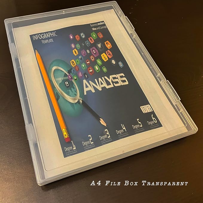 A4 File Box Portable Paper Organizer, Transparent Office Supplies Holder, Document Case, Magazine Storage Containers 12.2 x 9 x 0.8inch