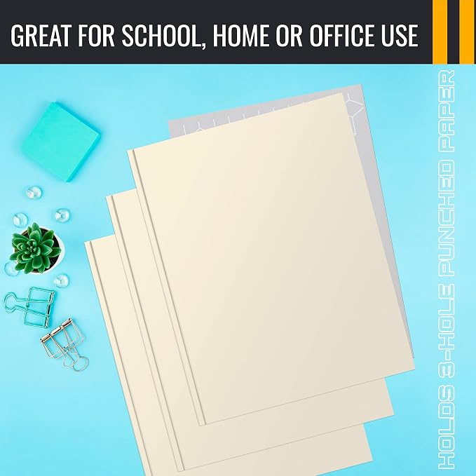 Better Office Products White Paper 2 Pocket Folders with Prongs, 50 Pack, Matte Texture, Letter Size Paper Folders, 50 Pack, with 3 Metal Prong Fastener Clips, White