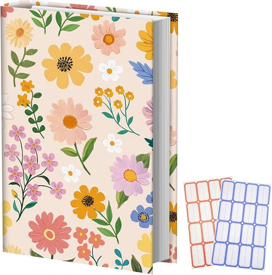Anseal 1 Pack Floral Pattern Stretchable Book Sleeve Cover for Hardcovers Textbooks up to 9" x 12", Washable Reusable Book Protector with 2 Labels
