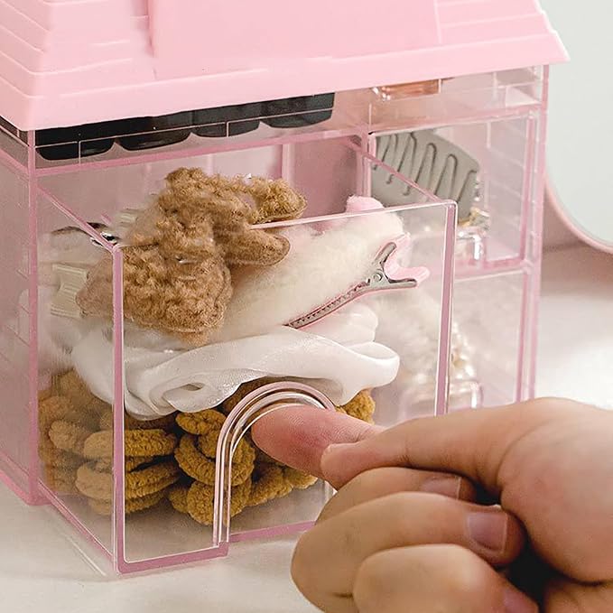 Desktop Shelf, Pink Playful Whimsical Desk Organizer with 3 Drawers, Desktop Storage Box Aesthetic Desk Organizer Table Top Mini Bookshelf for Home, School, Office