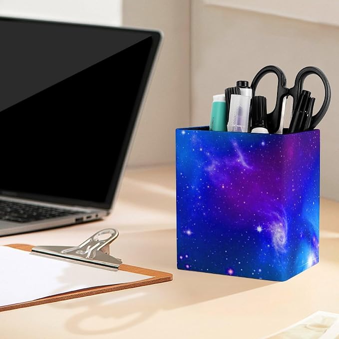 Men's Fashion Pencil Pen Holder Cup, Waterproof Office Supplies, Waterproof Multifunctional Office Supplies Blue Purple Galaxy Art