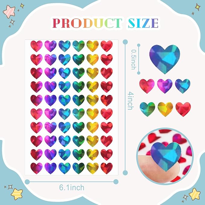 1800 Holographic Rainbow Heart Stickers，Shimmering Laser-Cut Heart Stickers，The Perfect Choice for Valentine's Day Gift Decorations，Also Ideal for Reward Charts，Teacher Reward Stickers