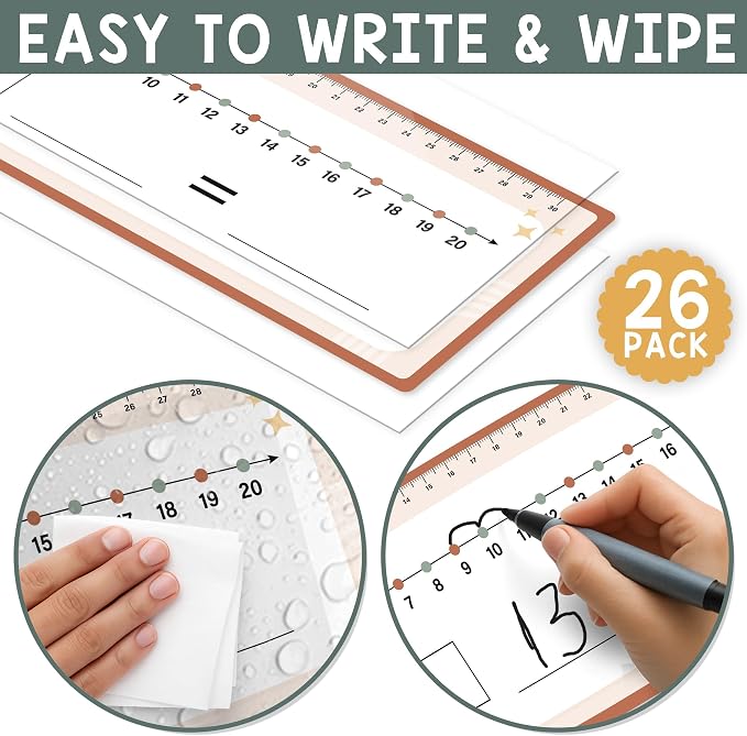 26 Pack Rainbow Boho Number Line Dry Erase Boards Cards, 14"x4", Double-Sided, 0-10 on One Side & 0-20 on Other Side, Math Manipulatives for Student, Education Classroom Must Haves