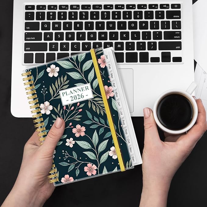 2026 Planner - Planner 2026 from January 2026 - December 2026, Weekly & Monthly Planner Spiral Bound with 12 Monthly Tabs, Inner Pocket, 6.4" x 8.5", Flower-D