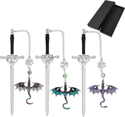 Fantasy Fourth Wing Dragon Sword Bookmarks - Fourth Wing Fans Page Markers Cool Bookmarks for Men Fantasy Dragon Gifts for Male Readers as Birthday Gifts (Dragon Bookmark Set 5)