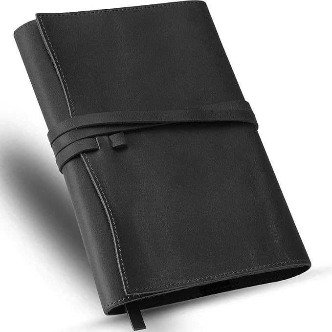 Jack&Chris Leather Bible Cover, Leather Book Cover for Men and Women, Bible Holder Strap Bible Cover Gifts, Black Medium