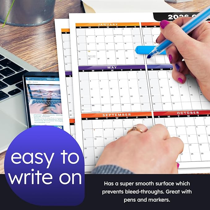 2026 Full Desk Calendar - 11 x 17” Large Size 12 Month Wall Planner for Office and Homes - 2 Sided Vertical and Horizontal Reversible - Printed on Thick & Durable 80lb Cardstock (216 gsm) - 2 Per Pack