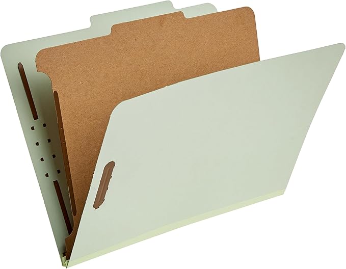 Amazon Basics Classification File Folders, 1 Divider, 2-Inch Embedded Fasteners, Letter Size for Documents, Light Green, 10-Pack