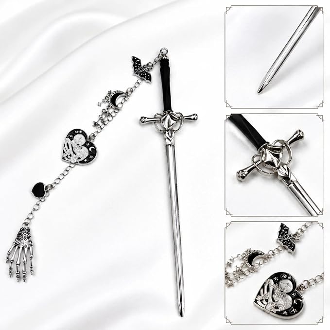 Dark Romance Sword Bookmark - Fantasy Skull Charms Metal Book Mark Moon Start Aesthetic Page Marker for Reading Lover Women Men Students Teachers Reader Bookish Birthday School Graduation