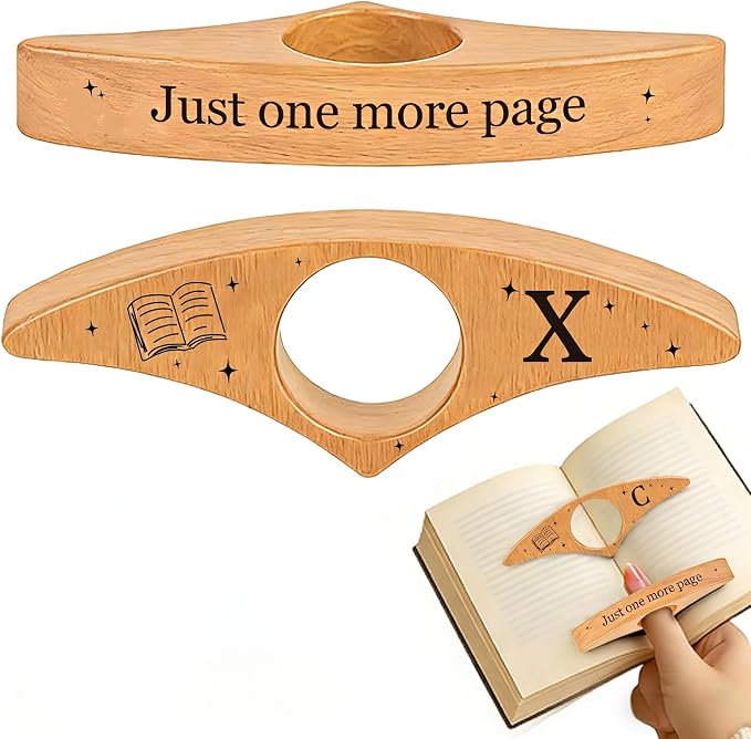 Personalized Wooden Thumb Book Page Holder Engraved with 26 Letters Initials Reading Bookmark Gift for Book Lovers, Readers, Women, Men, Teachers Christmas, Birthday(Beech Wood-A, X)