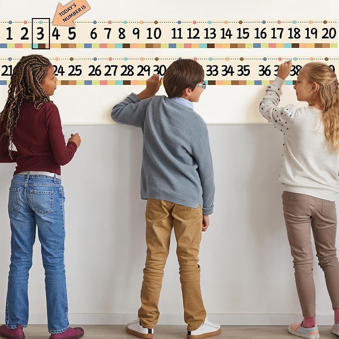 Number Bulletin Board -20 to 120 for Wall Classroom, Boho Bulletin Border Trim Decor, Boho Home-School Classroom Math Learning Supplies for Teachers Students