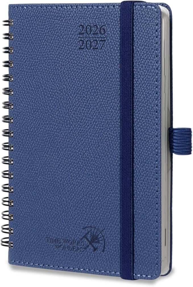 POPRUN 2026-2027 Academic Small Weekly Planner, 4" x 6.25" Pocket Calendar for purse, Horizontal Daily Calendar from July 2026 to June 2027, Softcover Appionment Book with Monthly Tabs, Spiral Bound, Inner-Pocket - Navy Blue