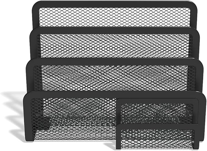 TRU RED Wire Mesh Letter Holder, 4‑Compartment, Matte Black, 3‑Pack – Vertical Desktop Organizer for Mail & Documents