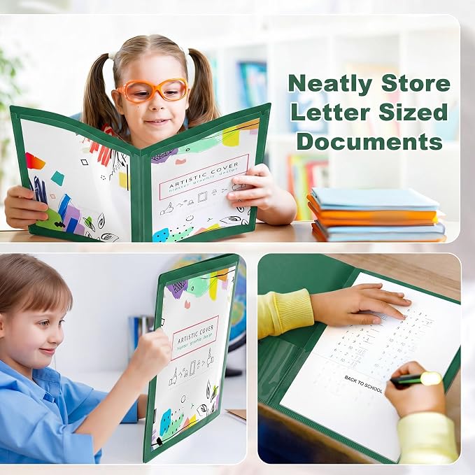 Henoyso 24 Pcs Take Home Folder Heavy Duty 2 Clear Front Pockets and 2 Inside Pockets Homework Folders for School Students Parent Teacher Classroom Communication (Dark Green)