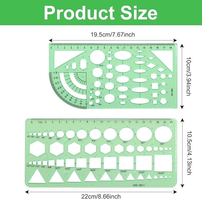 2 PCS Circle Template Clear Green Plastic Scale Drafting Digital Drawing Set Geometric Drawings Stencils Rulers Suitable for School Office Supplies (Style2)