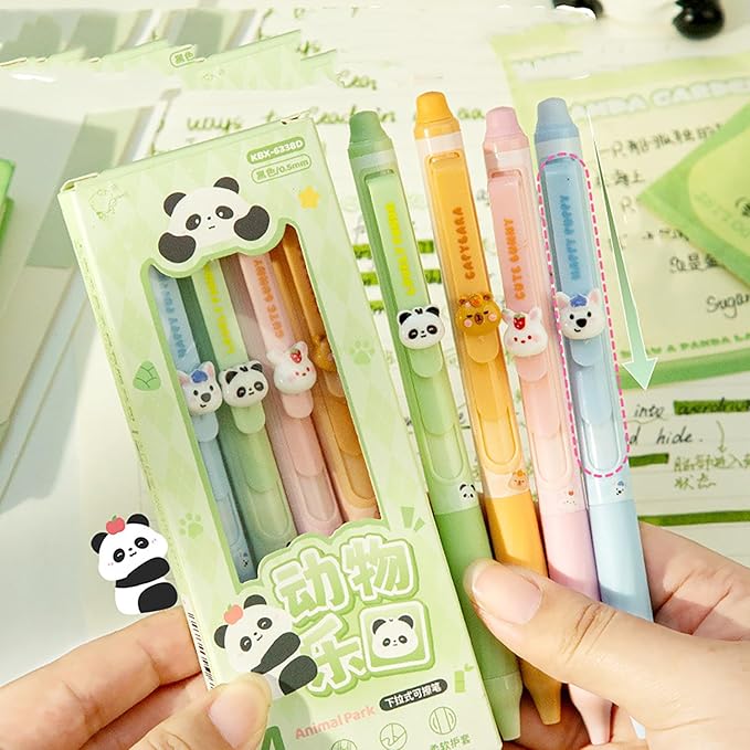 4pcs Erasable Pens 0.5mm GelPens Black Ink Retractable Mistake-Free Smooth Writing Pens with Erasers for Women Men Office Supplies (animal 4pcs, Black)