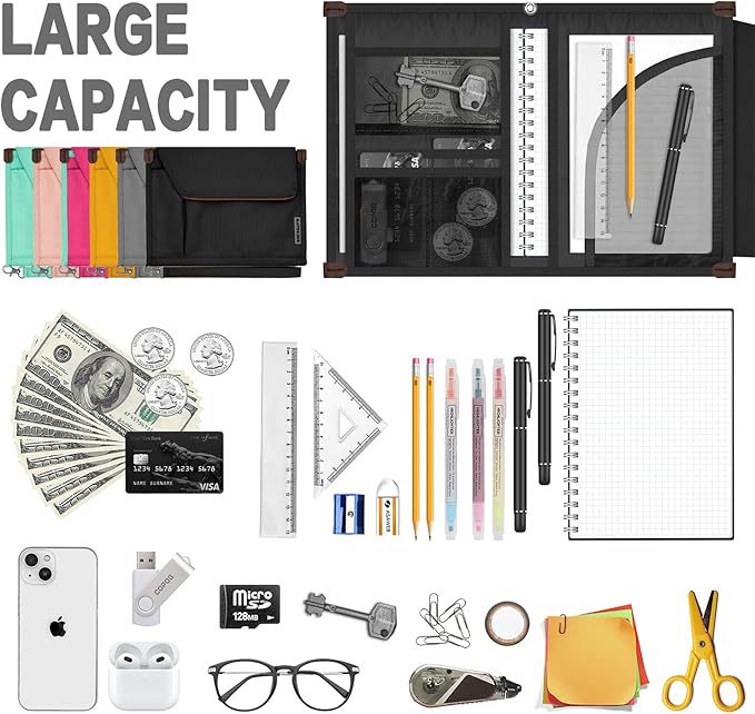 A5 Conference Folder Business Organiser Bag Notepad Carrying Case Document Case A5 Portfolio Organiser Portfolio Binder with Zip (Jet Black)