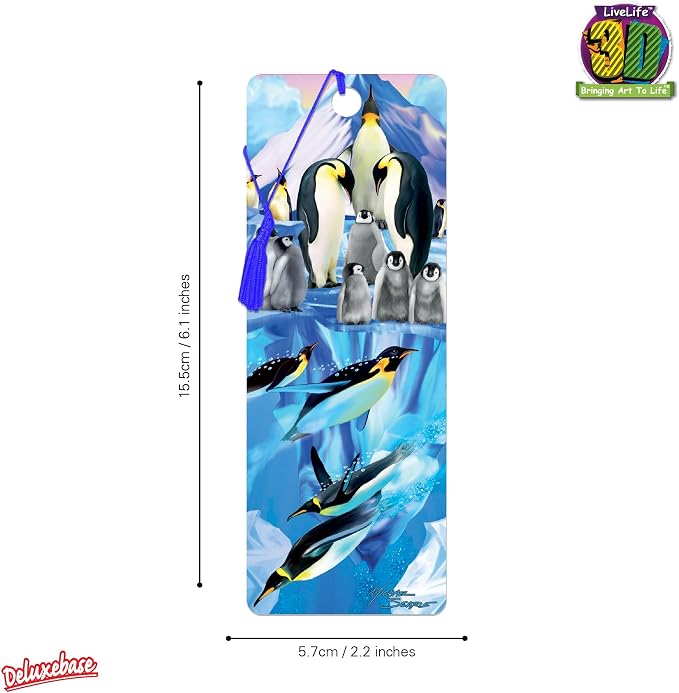 3D LiveLife Bookmark - Penguin Plunge from Deluxebase. Cute Lenticular Bird Page Marker. Animal Themed Accessories for Book Lovers. Small Gifts for Men, Women, Writers and Teachers.