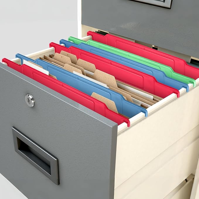 Watersay 3 Pack File and Folder Dividers 11 x 6 Inches Hanging Filing Cabinet Dividers Plastic Folder Organizer Insertable File Separators Office Filing Supplies for Organization (Primary Color)