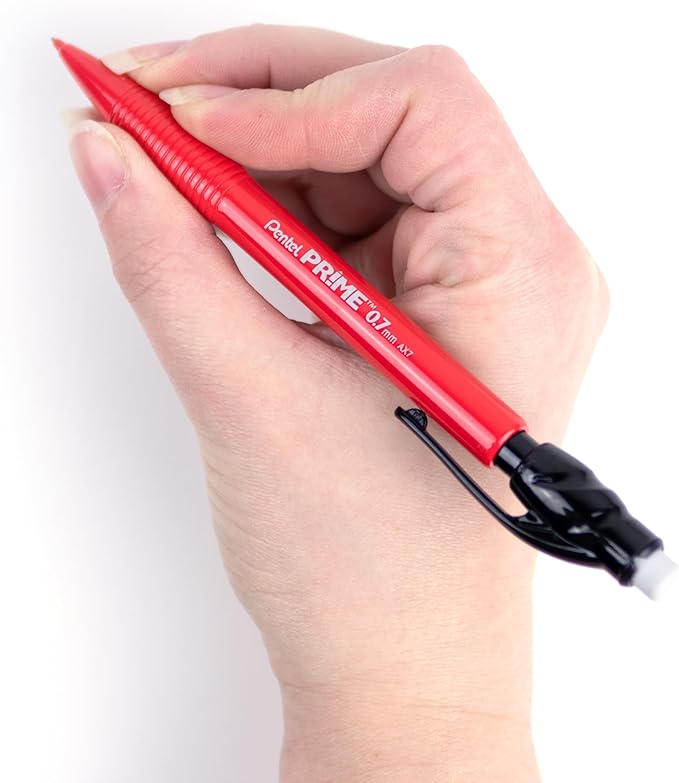 Pentel Prime Mechanical Pencil 0.7mm, Red Barrel, Box of 12 (AX7B)