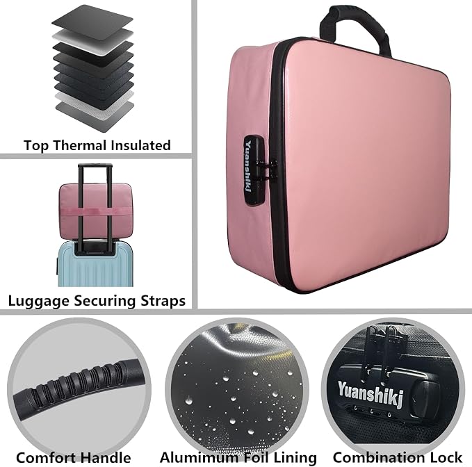 Yuanshikj Portable Fireproof Waterproof Document Organizer with Lock,Pink | 3 digit Code,15.1"x11.2"x4.3",Heat Insulated Fire＆Water-Resistant Box 13 Layers File, Home Travel Safe Storage for Important