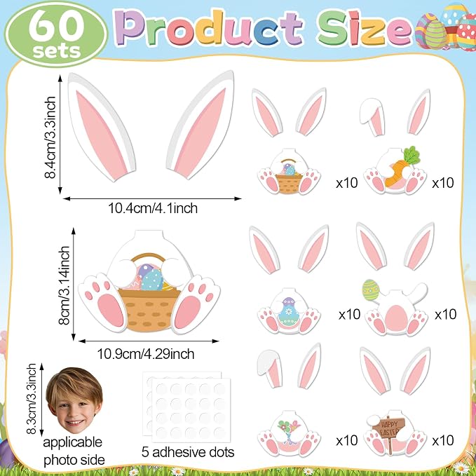 60Pcs Easter Bunny Paper Cutouts Bulletin Board Decorations White Rabbit DIY Photo Picture Crafts Cutouts Happy Spring Bunny Classroom Supplies for Kids School Chalkboard Home Birthday Wall Decor