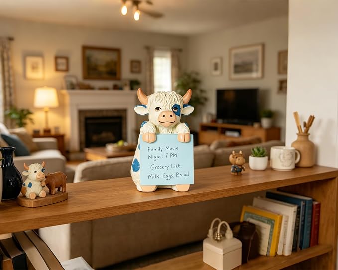 Highland Cow Sticky Note Holder with 100 Sheets 3x3 Pop-Up Notes, Handmade Resin Highland Cow Desk Decor for Office, Home & Classroom, Gift for Women, Teachers & Coworkers - Blue