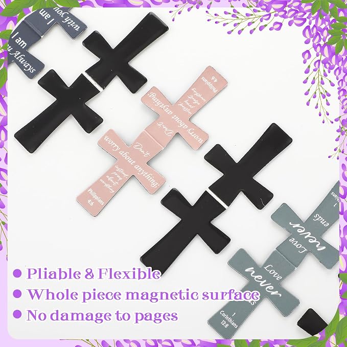 48 Pcs Magnetic Cross Bookmarks Bulk Church Gifts Christian Gifts for Women Bulk Christian Bookmarks Bible Verse Magnetic Page Clips for Women Christmas School Bible Study Group(Solid Color)
