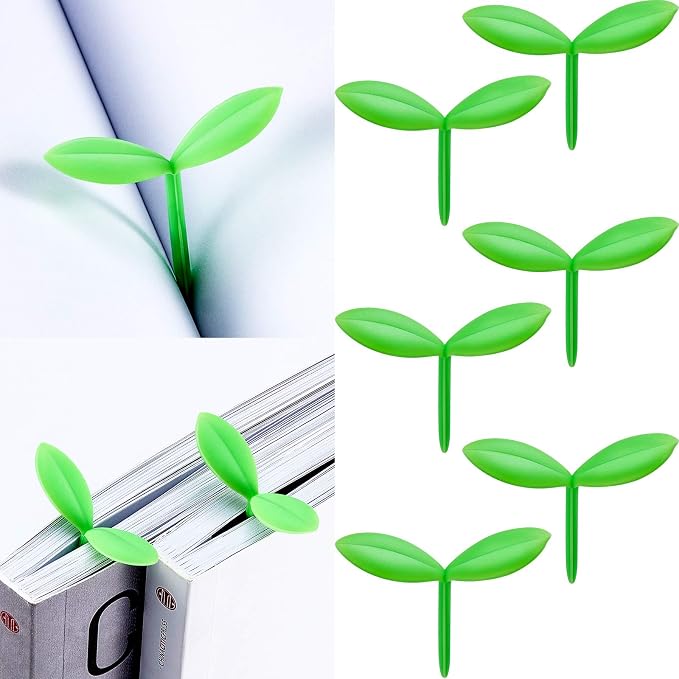 Outus Sprout Little Green Bookmarks Silicone Grass Buds Mini Leaf Grass Creative Green Bookmarks Marking Tag Decoration Gifts for Students Bookworm Book Lovers(6 Pieces)