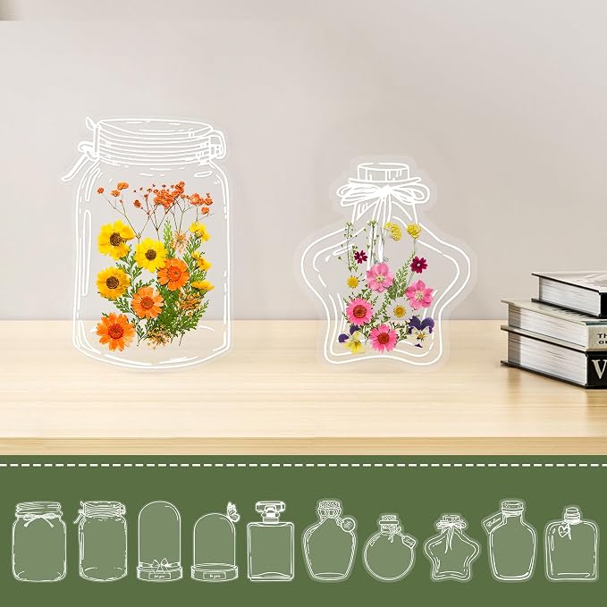Large Size Transparent Dried Flower Bookmarks, 40 PCS Handmade DIY Flower Page Clips,World in Bottle-Making Stunning Herbarium(Glass Bottle and Wishing Bottle)