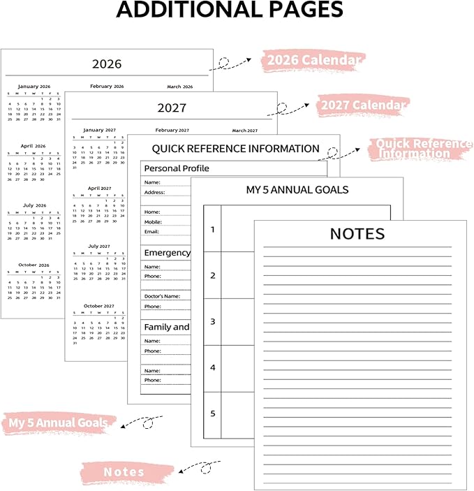 2026-2027 Planner, Weekly and Monthly Planner, July 2026-June 2027, Calendar Planner A4 (8.5" x 11") with Tabs, Inner Pocket for Home School Office Supplies, Pink