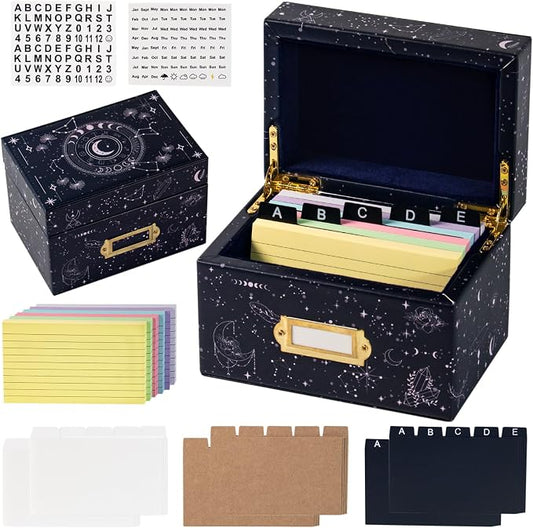 3x5 Index Card Holder, Leather Organizer Box with 300 Flash Cards, 30 Plastic Dividers & 2 Letter Stickers,Flash Recipe Card Holder Box for Home Office Kitchen (Index Card Holder-C)