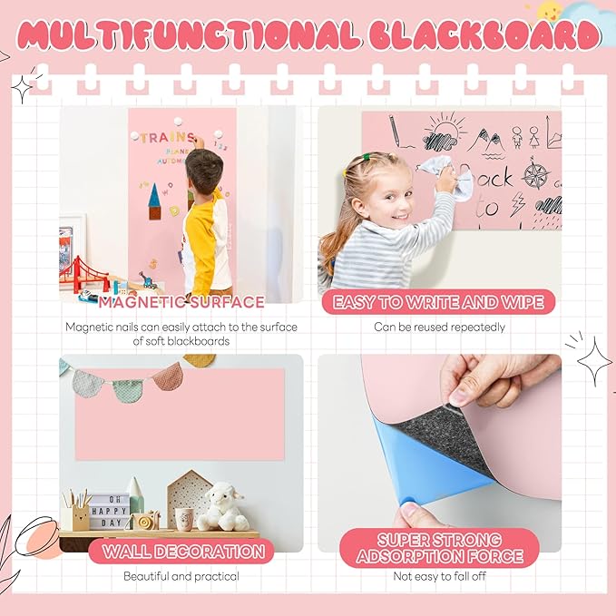 Magnetic Wall Decal for Kids,32x40 Inch Arched Magnetic Chalkboard for Wall,Suitable for Home Decoration Wallpaper and Children's Game Room (Light Pink, 16x40 Inch)