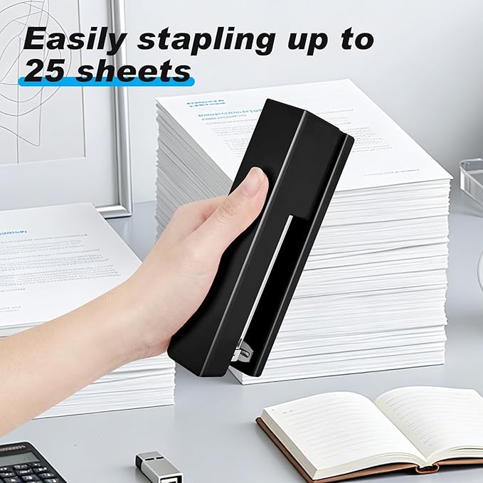 Stapler 25 Sheet Capacity with 830 Staples and Staple Remover, Full Strip Staplers for Desk, No Jam, Non-Slip for Office & School, Black