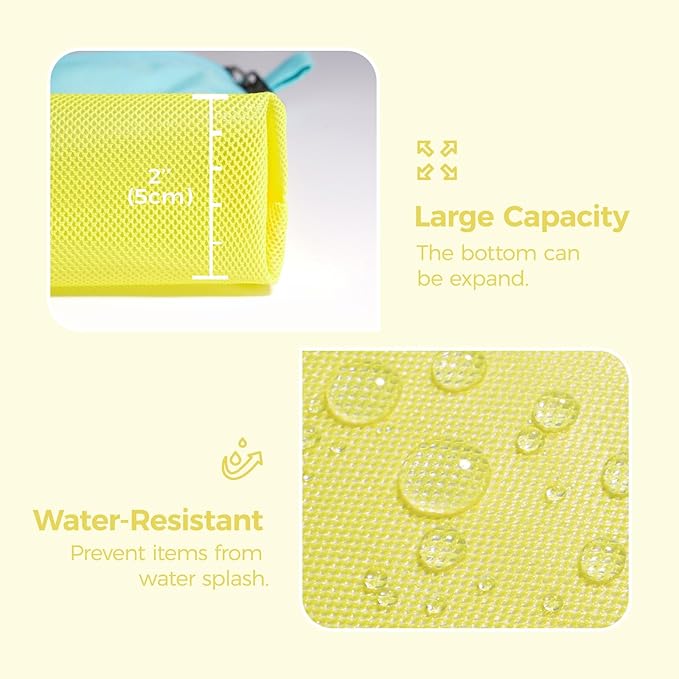 pack all Water-resistant Material Zipper Pouch, Mesh Zipper Bag for Storage, Travel, Office (Large, Yellow)