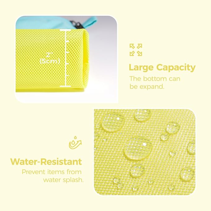 pack all 3 Pcs Water-Resistant Material Zipper Pouch Set, Mesh Zipper Bags for Storage, Travel, Office (Yellow)