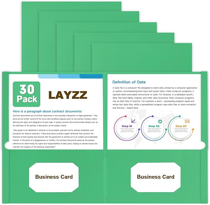 Folders with Pockets, LAYZZ 30 Pack Paper Pocket Folders, 2 Pocket File folders Fits Letter Size Paper, for School Office and Home (Green)