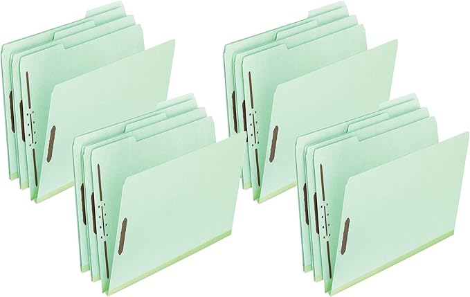 Pendaflex 17186 Pressboard Folders, 2 Fasteners, 2" Expansion, 1/3 Tab, Legal, Green (Box of 25) (Pack of 4)