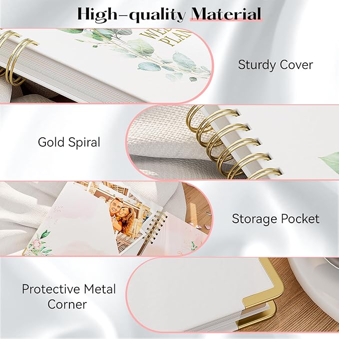 ABC life Wedding Planner Book and Organizer, 10 Sections Notebook Organizer for Bride, Engagement Gifts Binder Calendar with Colorful Stickers, Personalized Wedding Stuff, Green Leaf