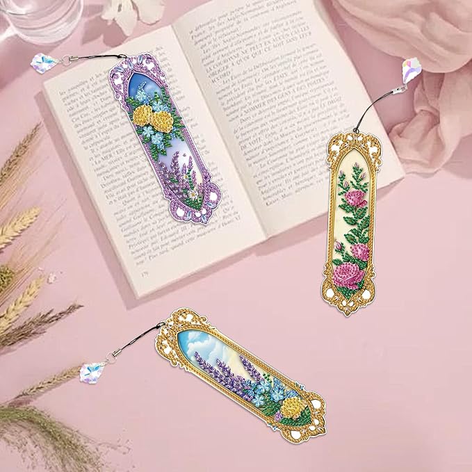 Tontut 3pcs Diamond Art Painting Kit Bookmarks, Mirror Mandala Beautiful General DIY Bookmarks, Lightweight and Durable for Reading Lovers
