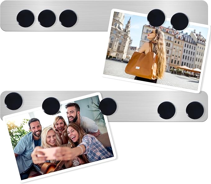 ZDZBLX Magnetic Board 2Pcs Set, Frameless Stainless Steel Magnetic Strips with Adhesive Backing - Memo Bulletin Board Bar for Refrigerator, Office, School, Kitchen, Home Use, Includes 10 Black Magnets