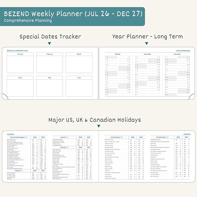 BEZEND Pocket Weekly Planner 2026 2027 Equal Weekend with Hourly Timeslot (6.5" x 3.75") 18 Months Small Academic Calendar (Jul 26-Dec 27) for Students, Work & Home, PU Leather Hardcover -Lilac