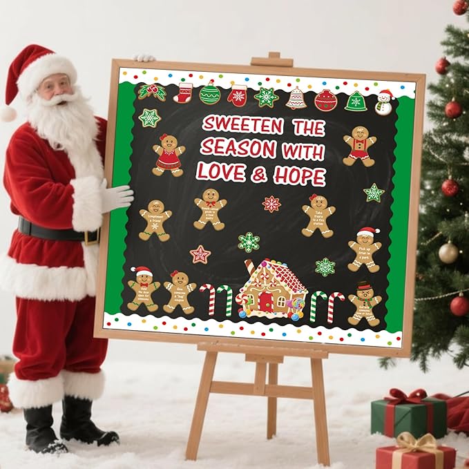 Christmas Gingerbread Bulletin Board Set Holiday Inspirational Classroom Decorations Sweet Gingerbread House Candy Cane Cutouts for Office Home Wall Door Xmas Display